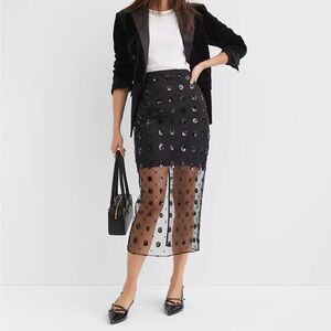 LOFT Elegant Black Floral Embellished Skirt